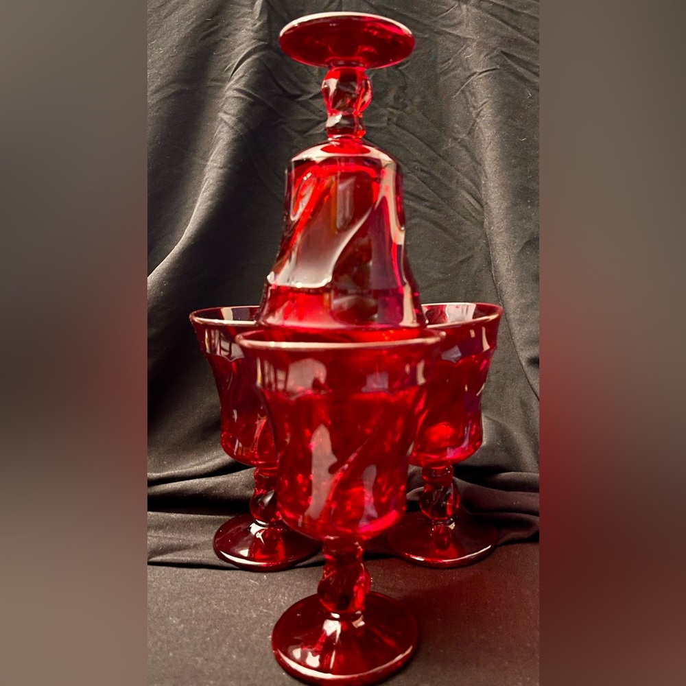 Fostoria VTG Christmas Set of 4 Jamestown Ruby Red Goblets Pedestal Pristine MCM - Picture 10 of 17
